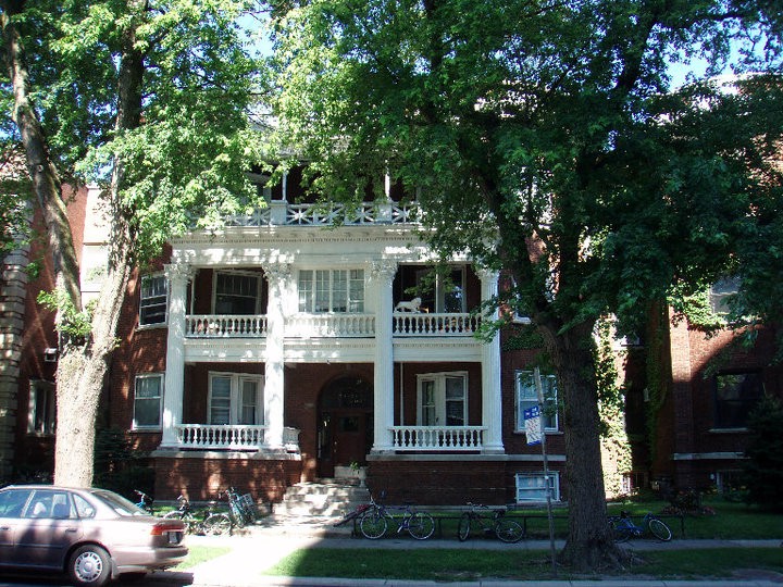 *the magical buiilding with the two communes. Note the plaster lion on our front porch that we stole from a frat.*