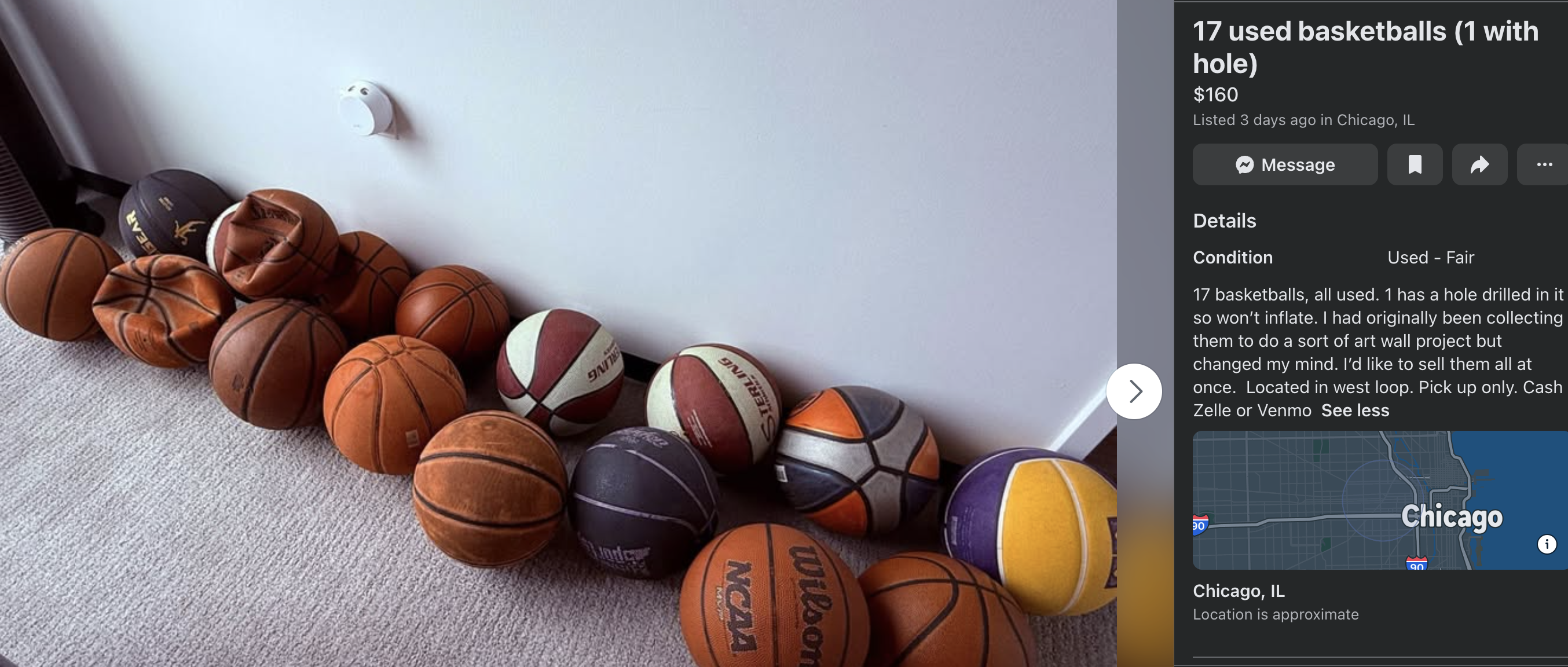 17 used basketballs (1 with hole)